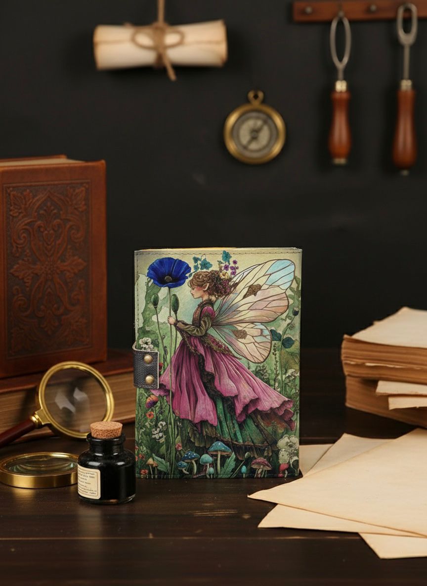 Fairy Leather Grimoire – Handmade Book of Shadows | Gothic Witchcraft Spell Journal | Wiccan Pagan Fairy Magic Gift