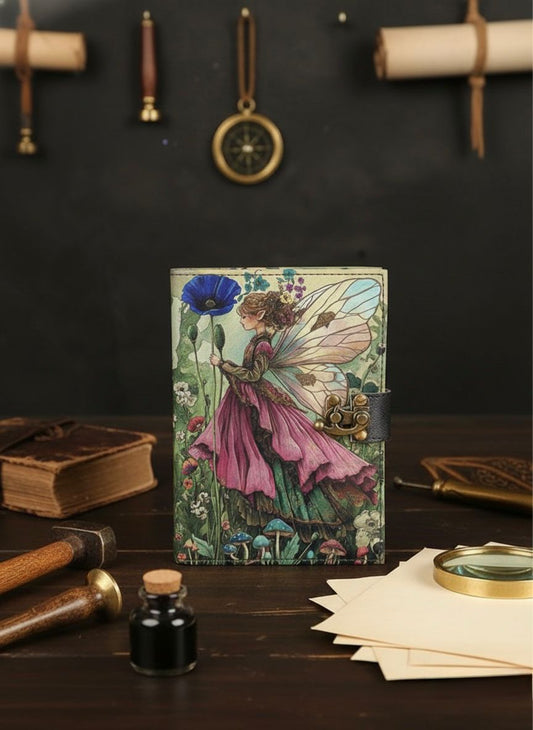 Fairy Leather Grimoire – Handmade Book of Shadows | Gothic Witchcraft Spell Journal | Wiccan Pagan Fairy Magic Gift