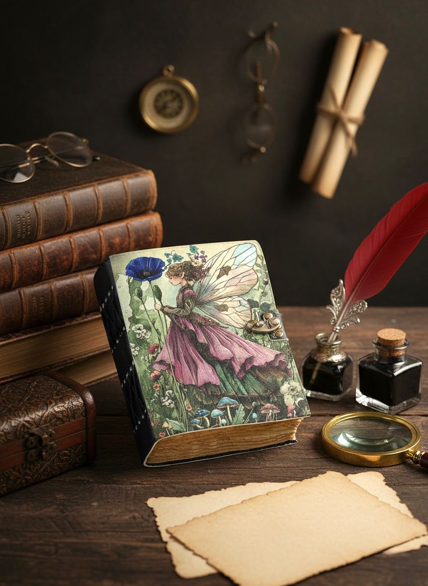 Fairy Leather Grimoire – Handmade Book of Shadows | Gothic Witchcraft Spell Journal | Wiccan Pagan Fairy Magic Gift
