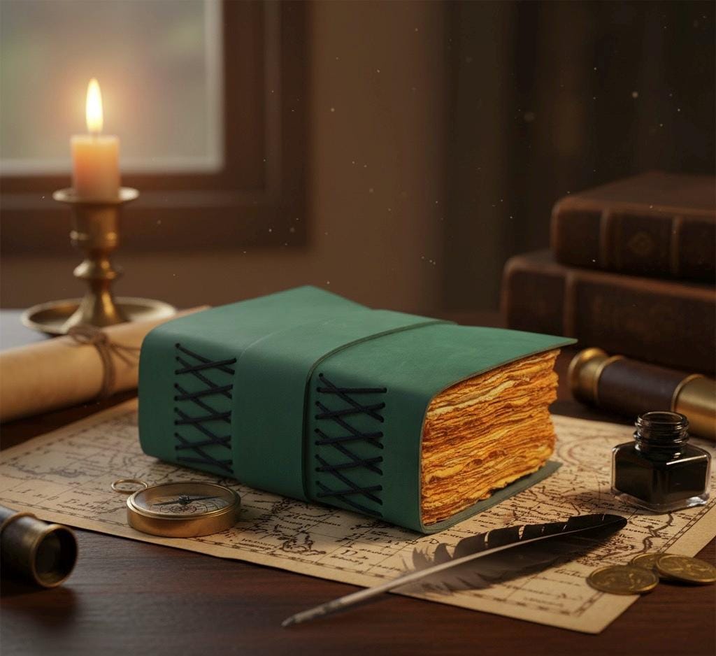 Leather Journal - Blank Spell Book of Shadows, Grimoire Journal, Travel Writing Notebook, Antique Deckle Edge Paper Gifts For Women