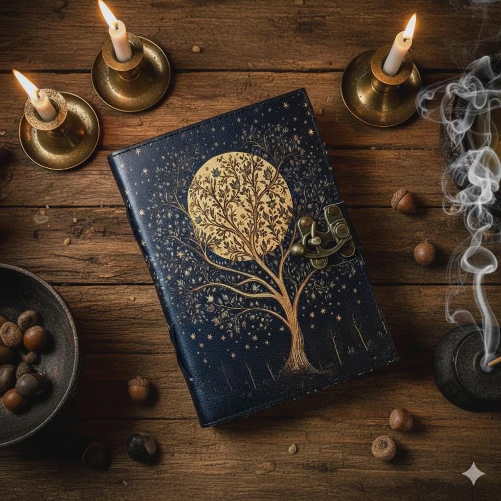 Tree of Life Leather Grimoire Journal: Blank Book of Shadows
