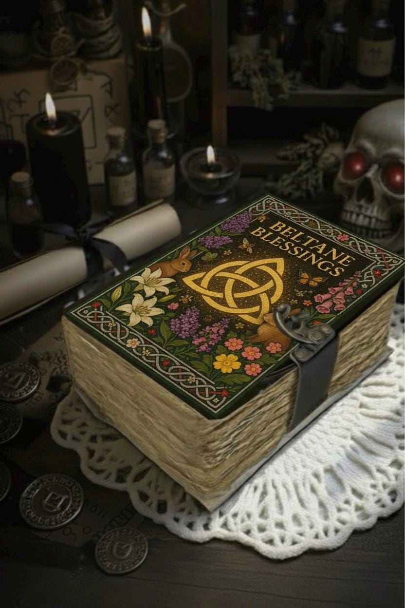 400 Page Large Beltane Blessings Grimoire leather journal, Pentagram Leather Journal, spell book of shadows Halloween Gifts For Him Her