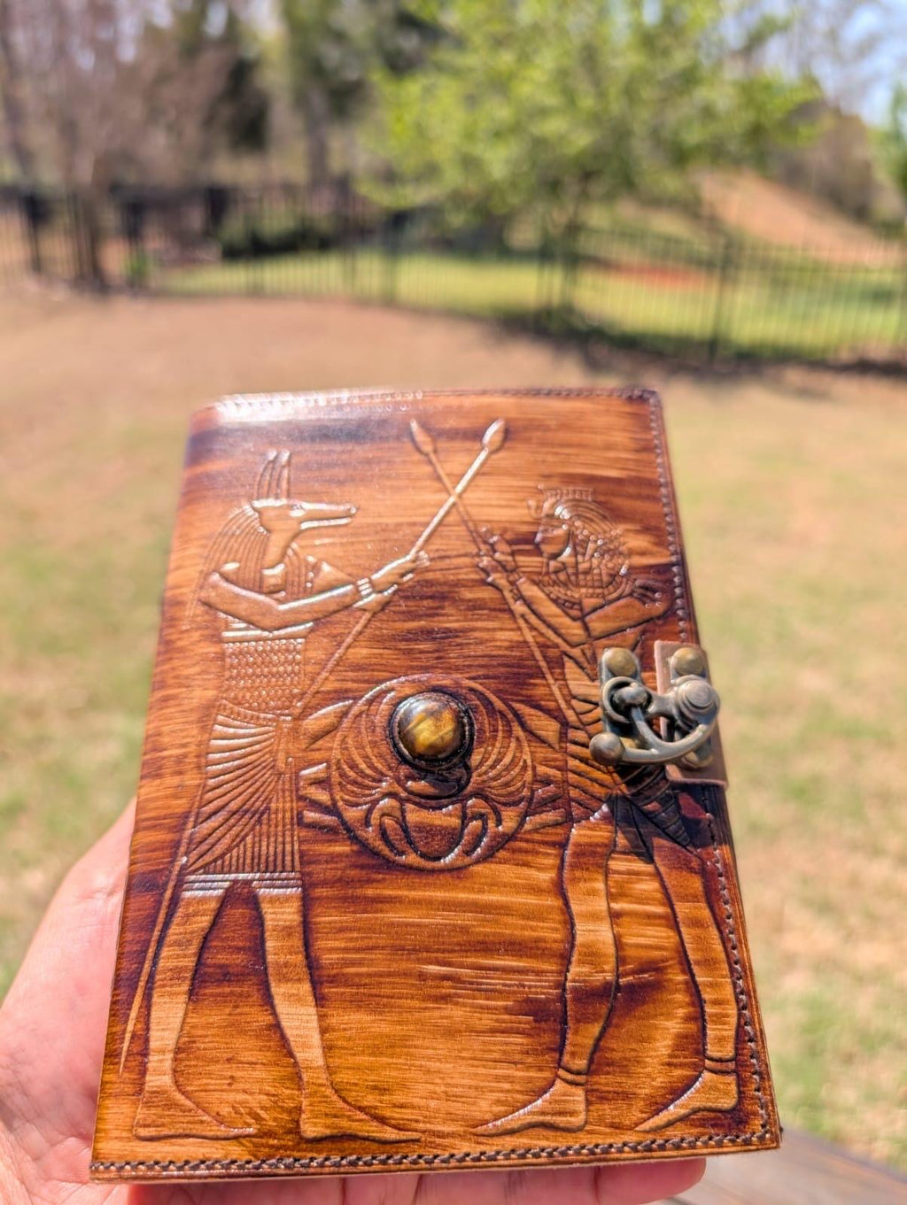 Vintage Leather Journal with Lock: Egyptian Hieroglyphs Grimoire