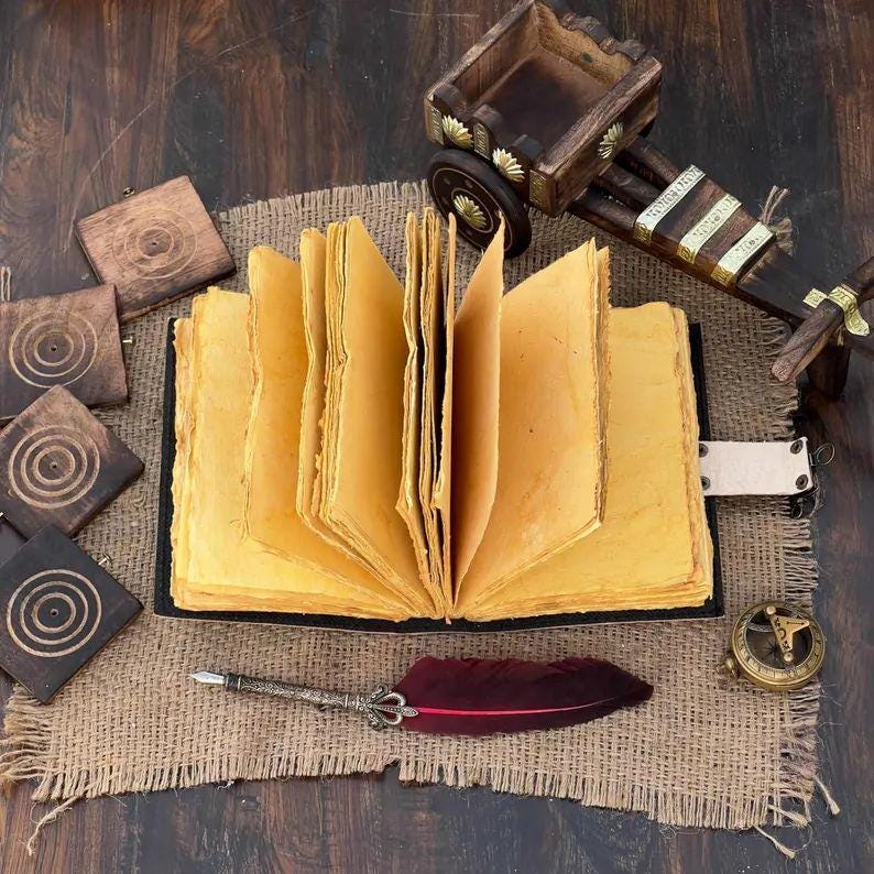Moon Phase Leather Journal: Handmade Grimoire, Book of Shadows