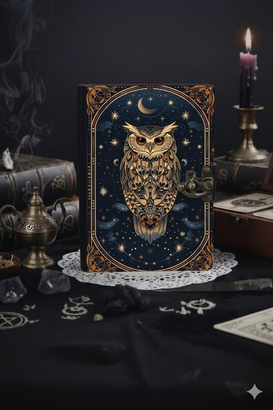 200 Page Owl Grimoire Journal – Blank Book of Shadows | Leather Spell Book of Wisdom | Handmade Witchy Sketchbook Moon Magic Tarot Notebook
