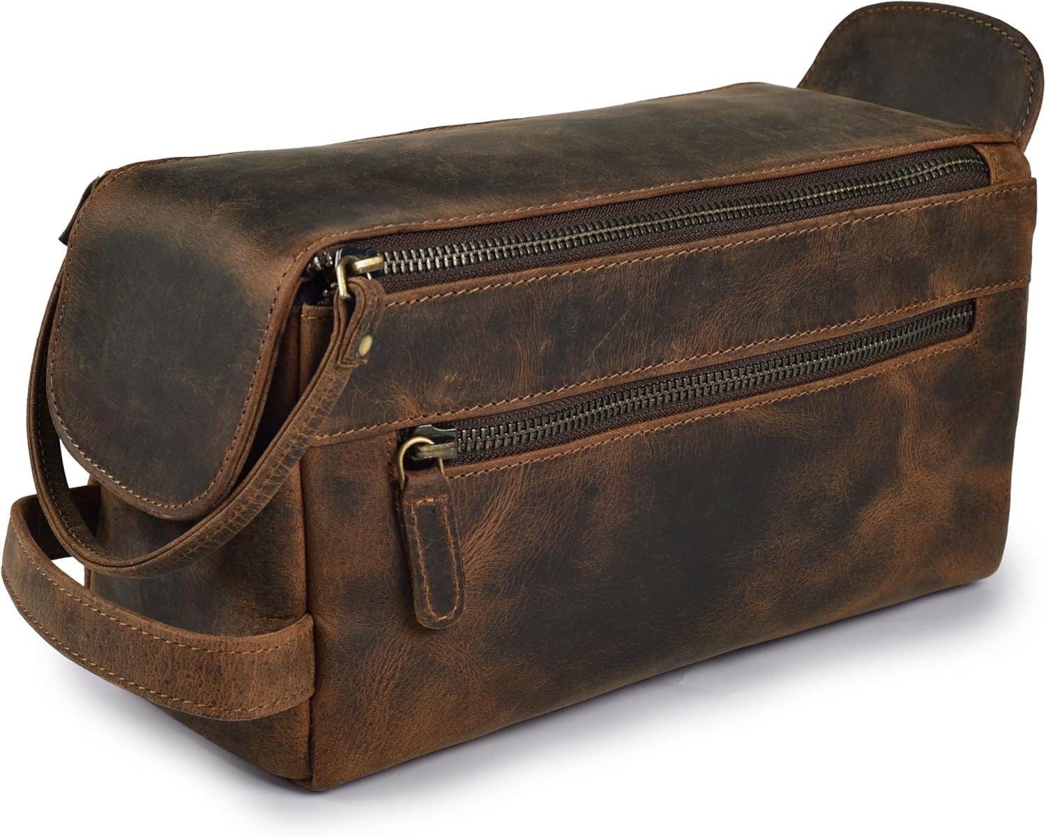 Genuine Leather Toiletry Bag Dopp Kit Groomsmen Gifts For Him Leather Shaving Makeup Cosmetic Bag Wedding Anniversary Gift Mother's day gift