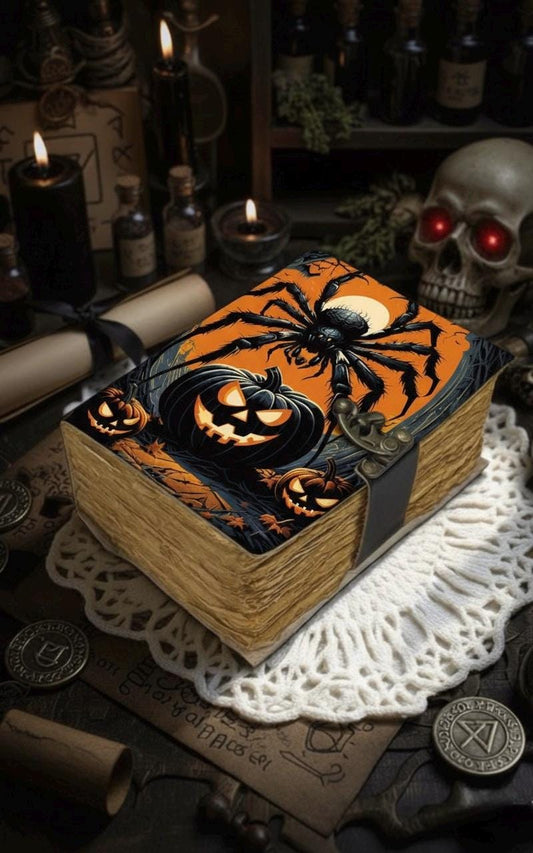 Spider Halloween Pumpkin Spell Book of Shadows leather journal, Spider Leather Journal, Grimoire  Halloween Gifts For Him Her