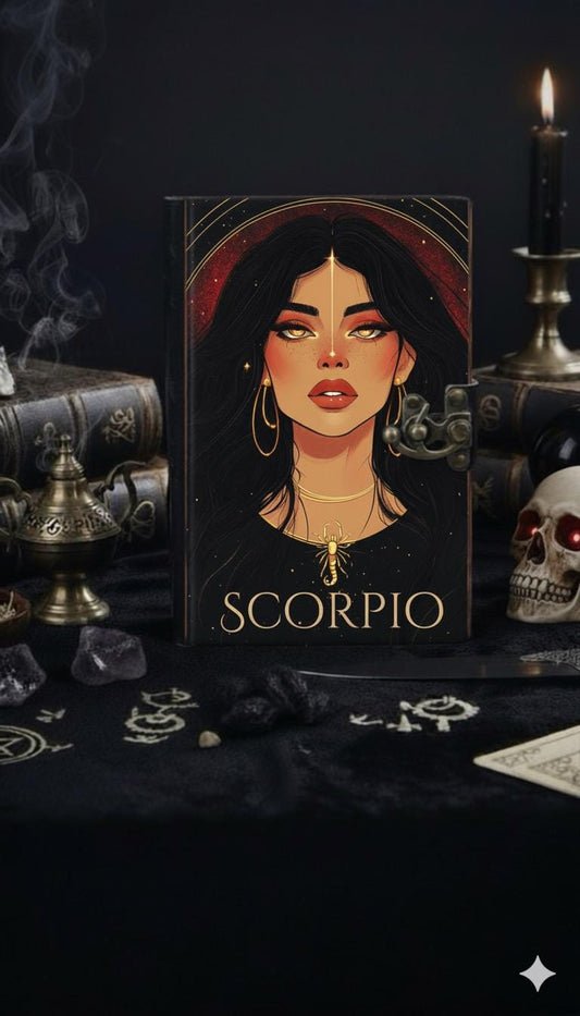 Scorpio Grimoire Vintage leather journal, Zodiac Leather Journal, Blank spell book of shadows Birthday Gifts For Him Her