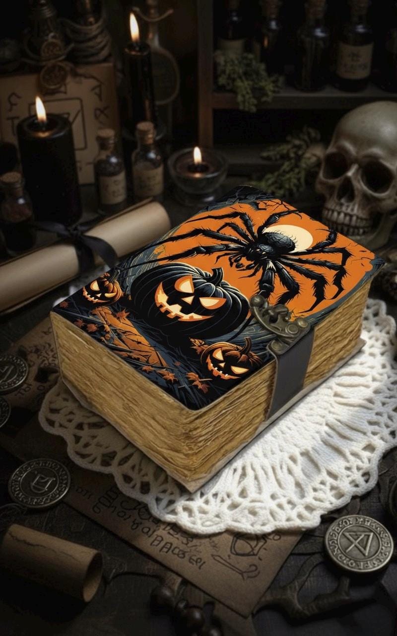 Spider Halloween Pumpkin Spell Book of Shadows leather journal, Spider Leather Journal, Grimoire  Halloween Gifts For Him Her