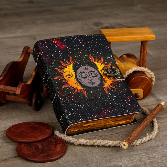 400 Page Large Sun Moon Grimoire Vintage leather journal, Moon Leather Journal, Blank spell book of shadows Halloween Gifts For Him Her