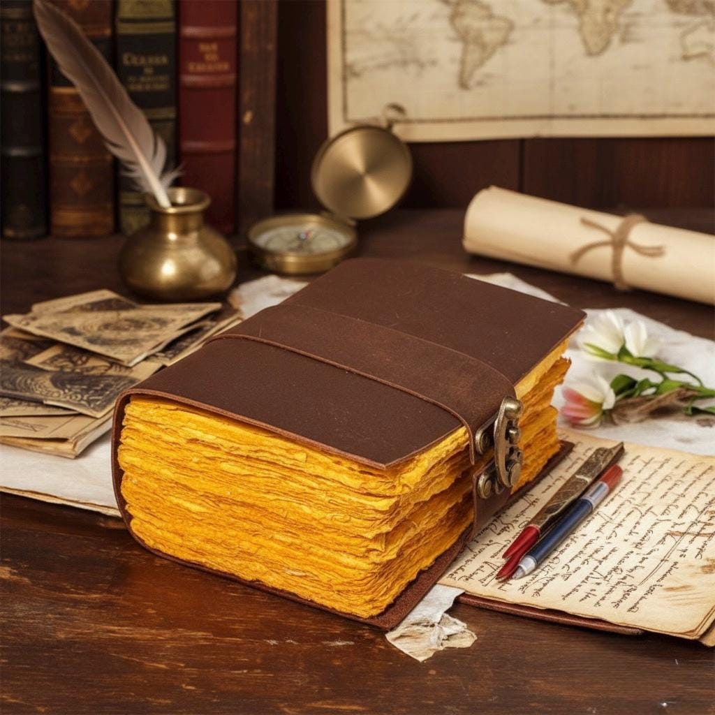 Leather Journal - Blank Spell Book of Shadows, Grimoire Journal, Travel Writing Notebook, Antique Deckle Edge Paper Gifts For Women