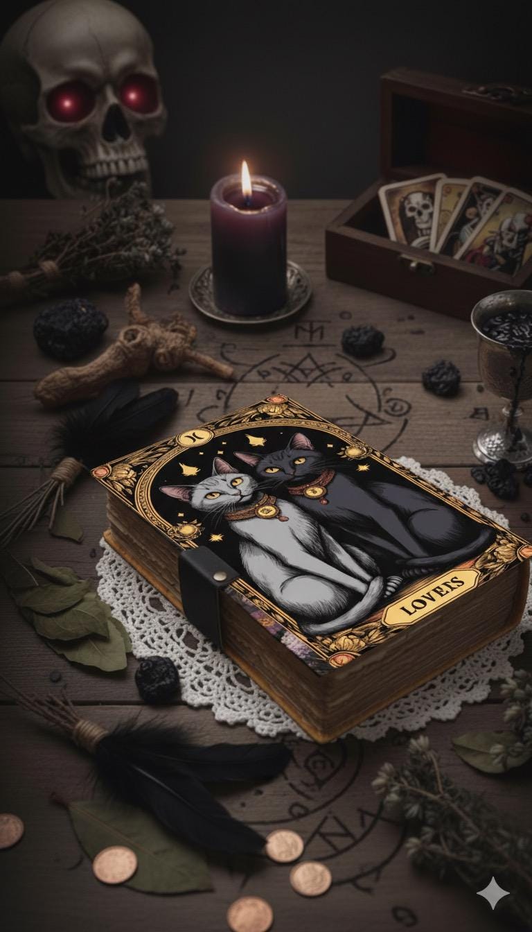 The Lovers Grimoire Journal: Cat Lover Print Book of Shadows Magic Leather Journal, Spell book Magic Cat  Journal Gifts for Women