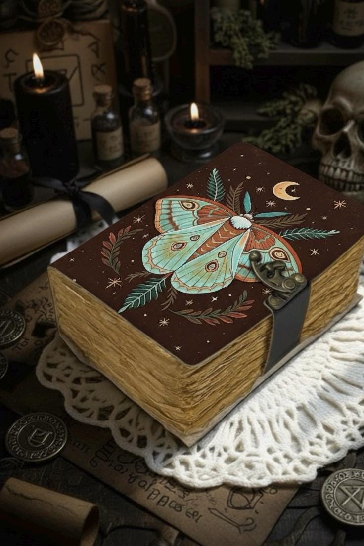 400 Page Floral Luna Moth Journal – Celestial Leather Grimoire | Handmade Book of Shadows | Witchy Garden Sketchbook | Full Moon Spell Diary