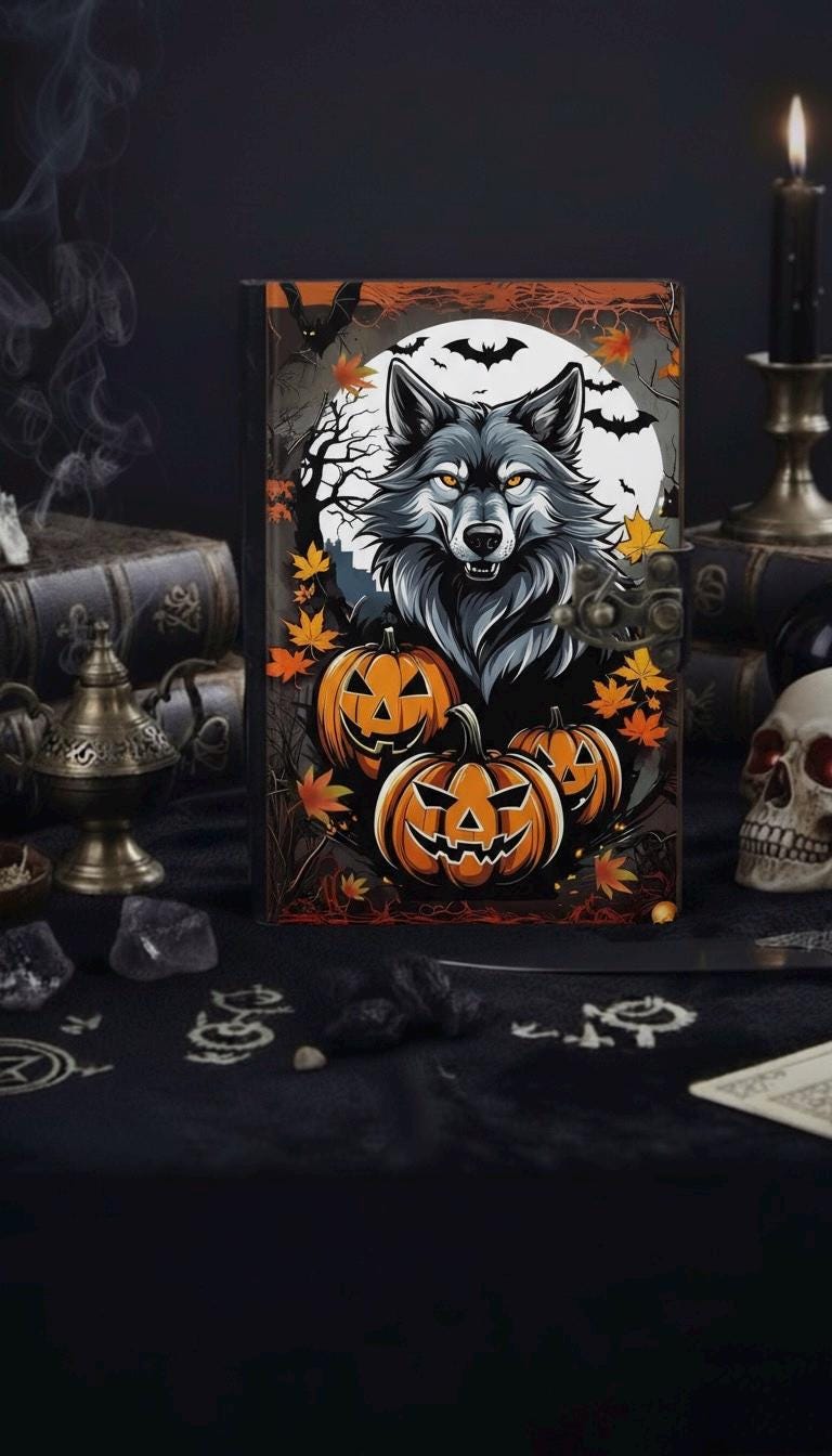 Fox Leather Journal Spell Book of Shadows , Pumpkin Leather Journal, Grimoire Witchcraft Journal Halloween Gifts For Him Her