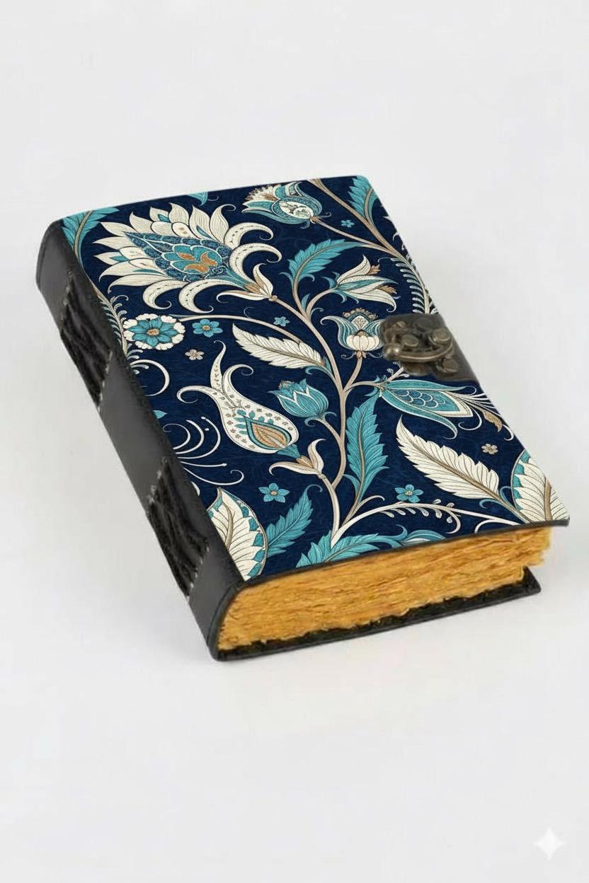 Handmade Leather Journal with Sunflower Design Starry Inspired Notebook Vintage Writing Diary with Deckle Edge Paper Boho Artistic Gift
