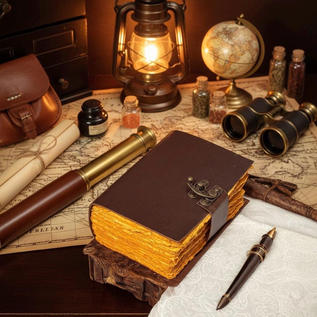 Blank Spell Book of Shadows with Vintage leather Journal - , Grimoire Journal, Travel Writing Notebook, Deckle Edge Paper