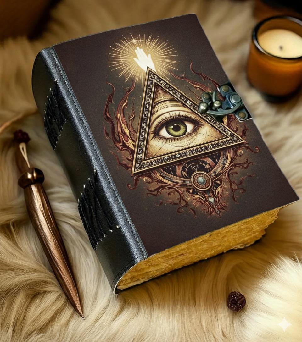 Iluminate Grimoire Vintage leather journal, Raven Leather Journal, Blank spell book of shadows Halloween Gifts For Him Her