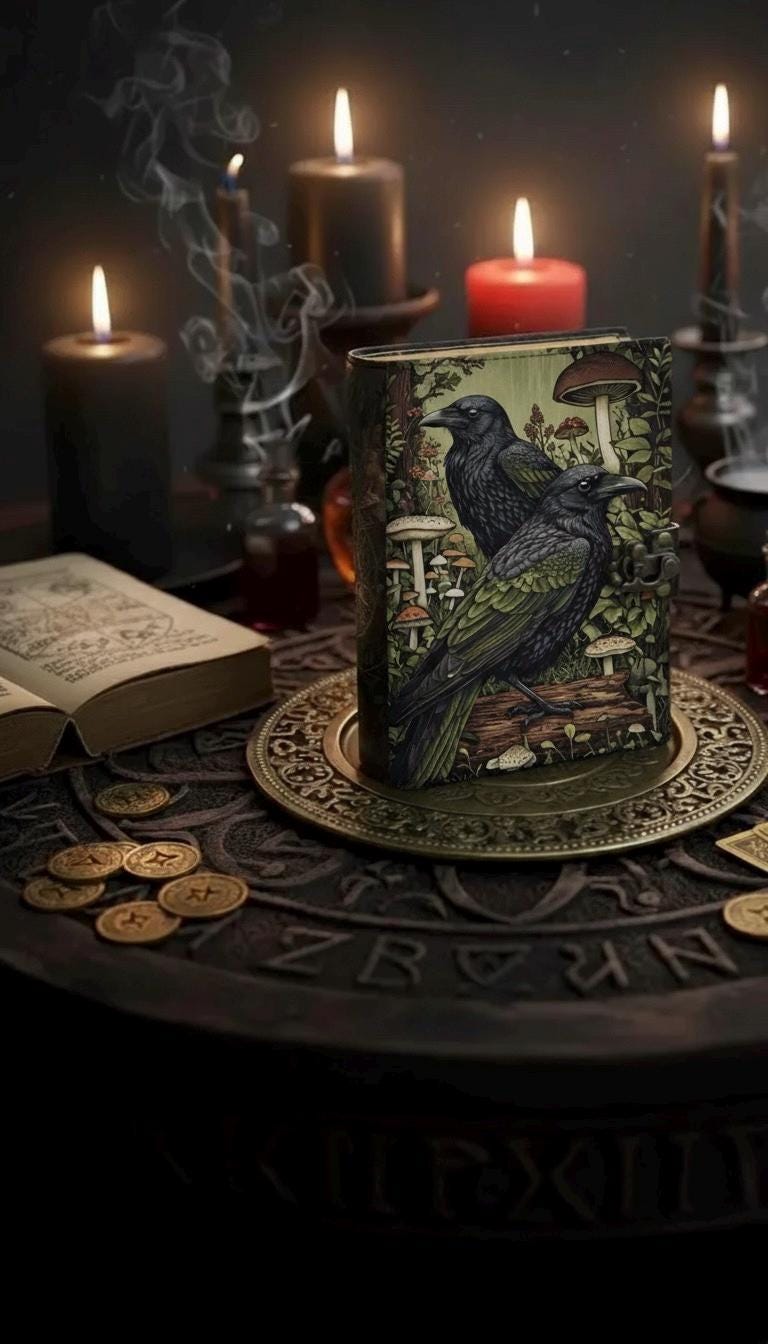 400 Page Large Raven Grimoire Vintage leather journal, Raven Leather Journal, Blank spell book of shadows Halloween Gifts For Him Her