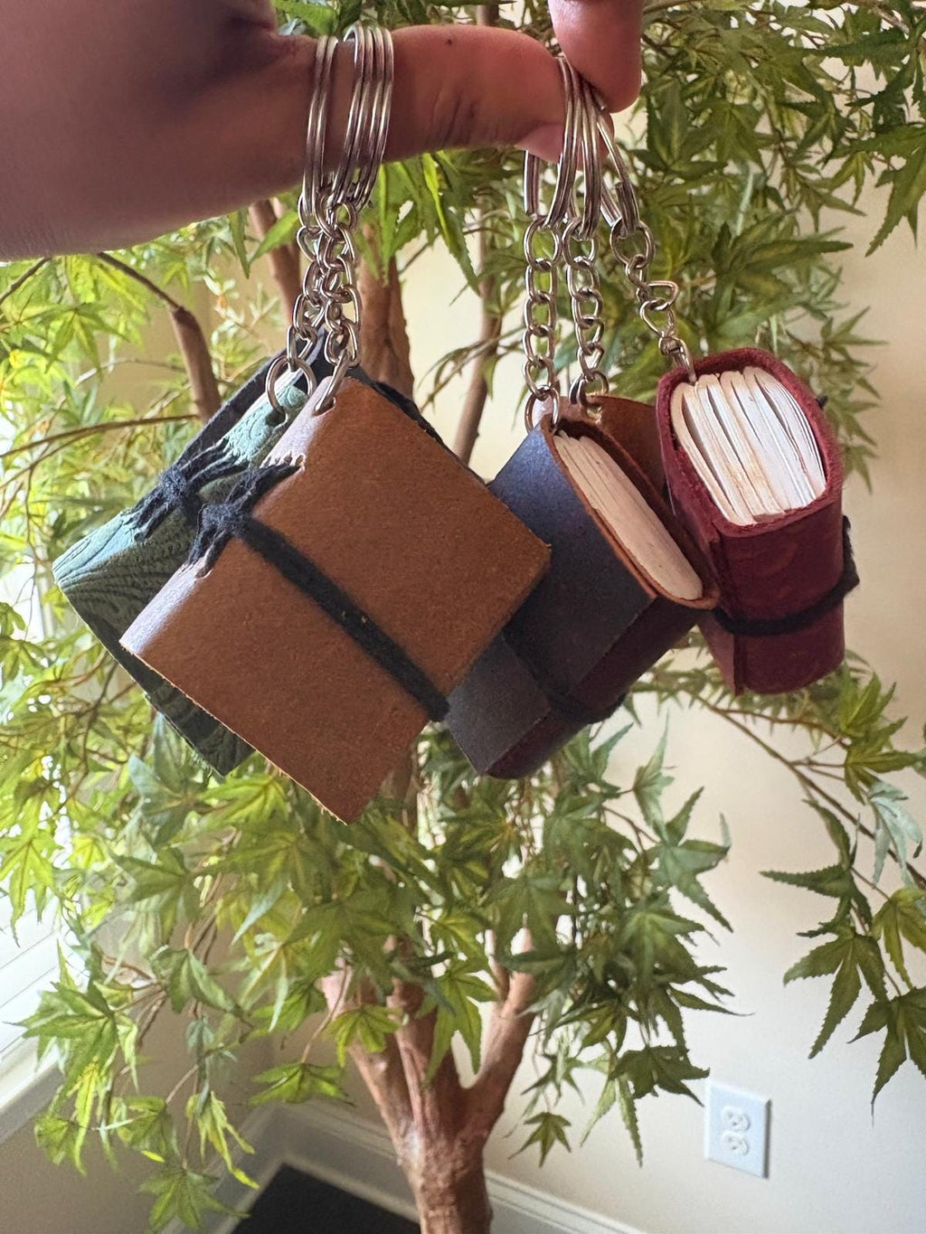 Leather keychain with white paper ( Set of 4) various designs pure leather