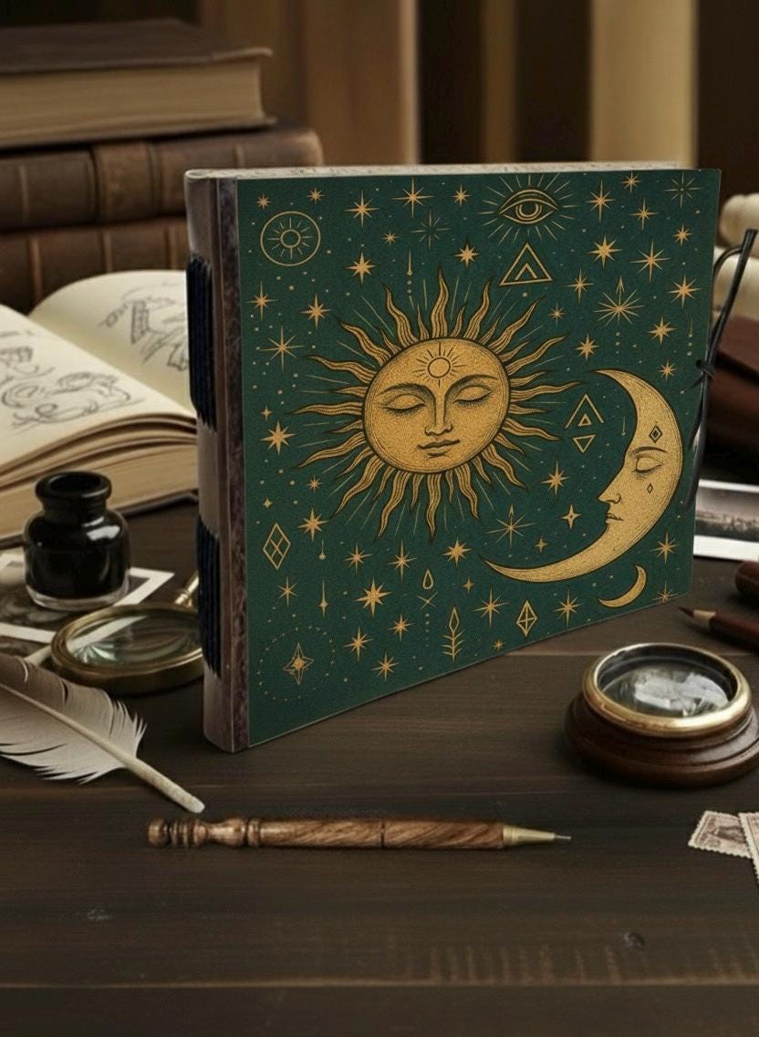 Sun Moon Leather Memory book Custom Photo Album, Sun Moon Leather Scrapbook Adventure Book Sun Moon Album Book Gift for Him and Her,