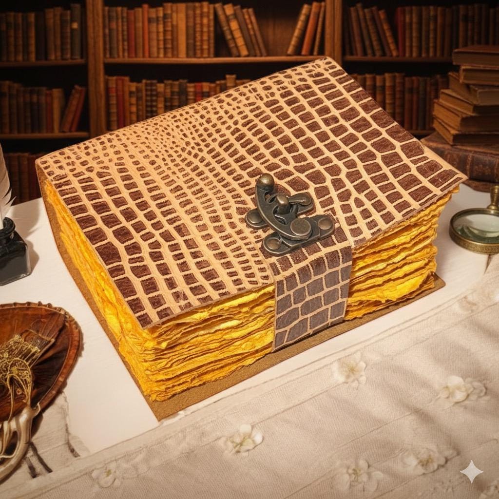 Crocodile Design leather Journal - Blank spell Book of shadows, Grimoire Journal, Travel Writing Notebook, Antique Deckle Paper Lock Closure