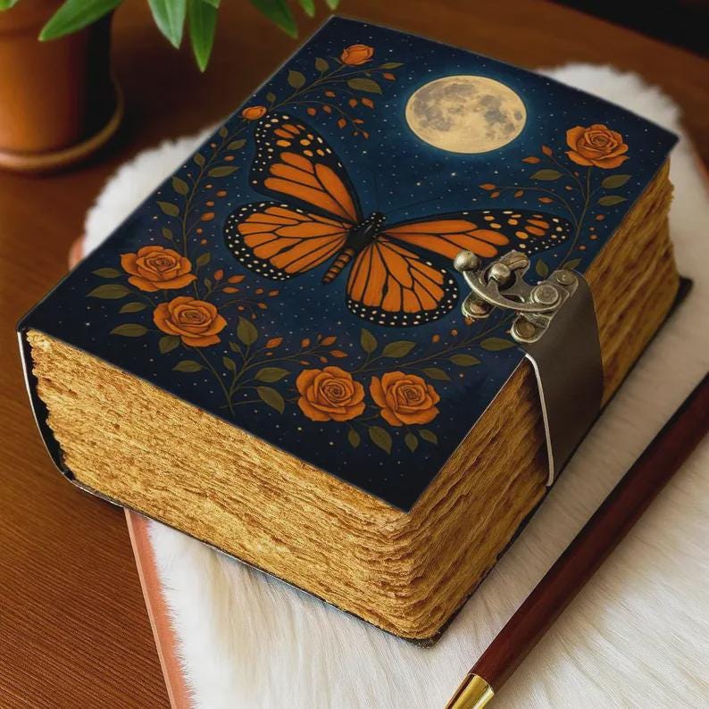Sun Moon Grimoire Vintage leather journal, Moon Leather Journal, Blank spell book of shadows Halloween Gifts For Him Her