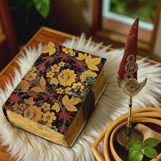 Handmade Leather Journal with Sunflower Design Starry Inspired Notebook Vintage Writing Diary with Deckle Edge Paper Boho Artistic Gift