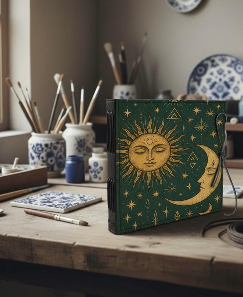 Sun Moon Leather Memory book Custom Photo Album, Sun Moon Leather Scrapbook Adventure Book Sun Moon Album Book Gift for Him and Her,