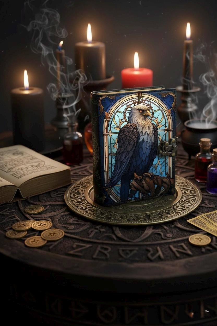 Eagle Leather journal Rustic vintage leather - Grimoire Leather journal - Book of Shadows - Fat journal gift for men and women