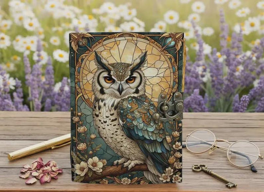 Owl Grimoire Journal – Blank Book of Shadows | Leather Spell Book of Wisdom | Handmade Witchy Sketchbook Owl Magic Tarot Notebook