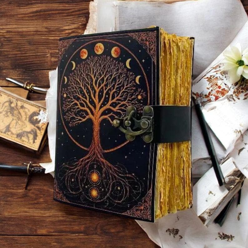 Tree of life Handmade Vintage leather journal Grimoire Blank Spell book of Shadow Birthday gift, Mother's day Gift Christmas Gift Halloween