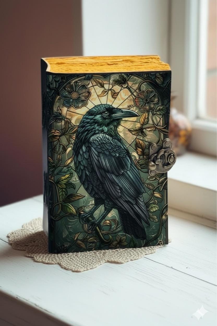 The Raven Leather Journal: Gothic Grimoire Book of Shadows Spell Book Witchcraft Leather Journal, Crow Magic  Journal Gift for Halloween