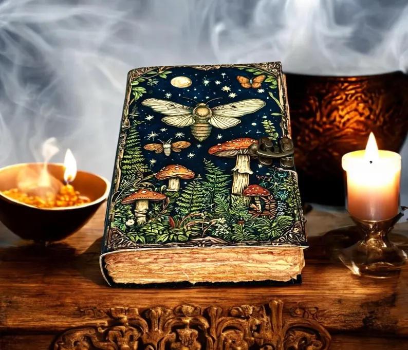 Luna Moth Leather Journal: Blank Spell Book of Shadows, Witchcraft Supplies