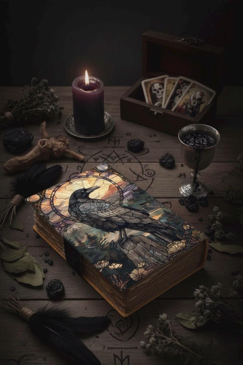 Spell book Raven Leather Journal Gothic Grimoire Book of Shadows Vintage Raven Grimoire Journal Witchcraft Journal Raven gifts for Halloween