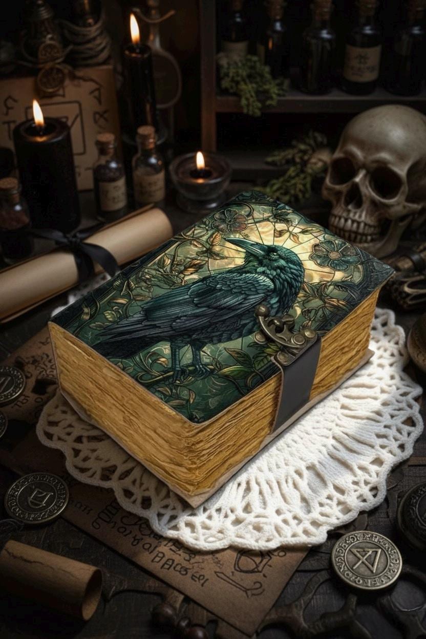 The Raven Leather Journal: Gothic Grimoire Book of Shadows Spell Book Witchcraft Leather Journal, Crow Magic  Journal Gift for Halloween