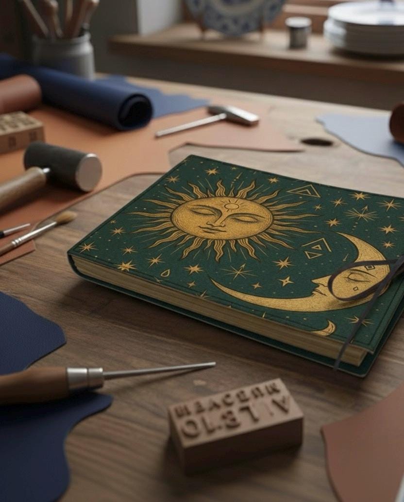 Sun Moon Leather Memory book Custom Photo Album, Sun Moon Leather Scrapbook Adventure Book Sun Moon Album Book Gift for Him and Her,