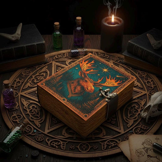 Moose/Deer Grimoire Vintage leather journal, Deer Leather Journal, Blank spell book of shadows Halloween Gifts For Him Her