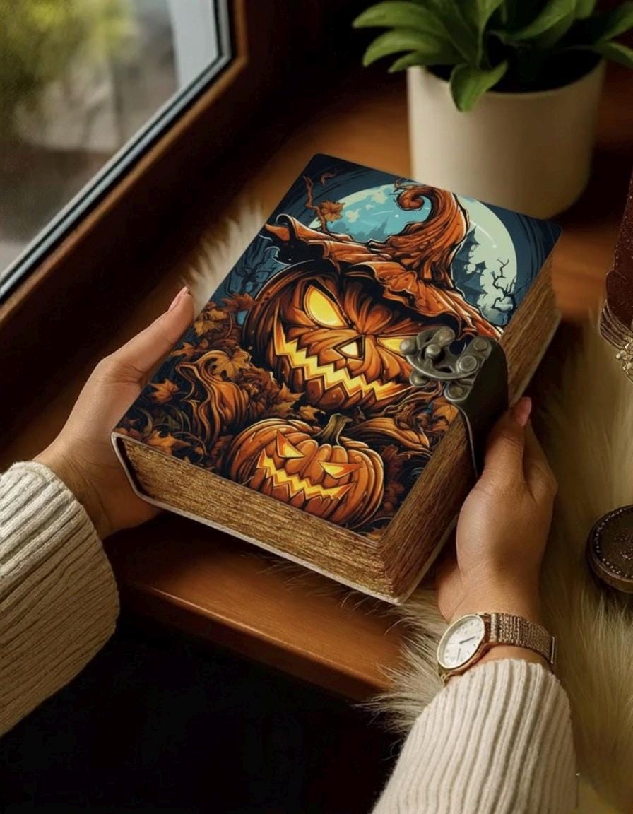 Halloween Pumpkin Spell Book leather journal, Pumpkin Leather Journal, Grimoire book of shadows Halloween Gifts For Him Her