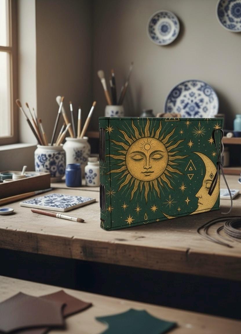 Sun Moon Leather Memory book Custom Photo Album, Sun Moon Leather Scrapbook Adventure Book Sun Moon Album Book Gift for Him and Her,