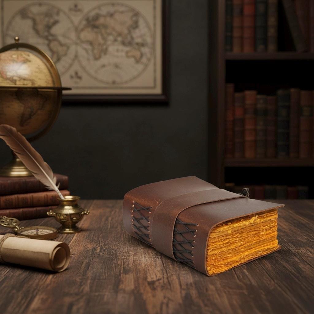 Leather Journal - Blank Spell Book of Shadows, Grimoire Journal, Travel Writing Notebook, Antique Deckle Edge Paper Gifts For Women