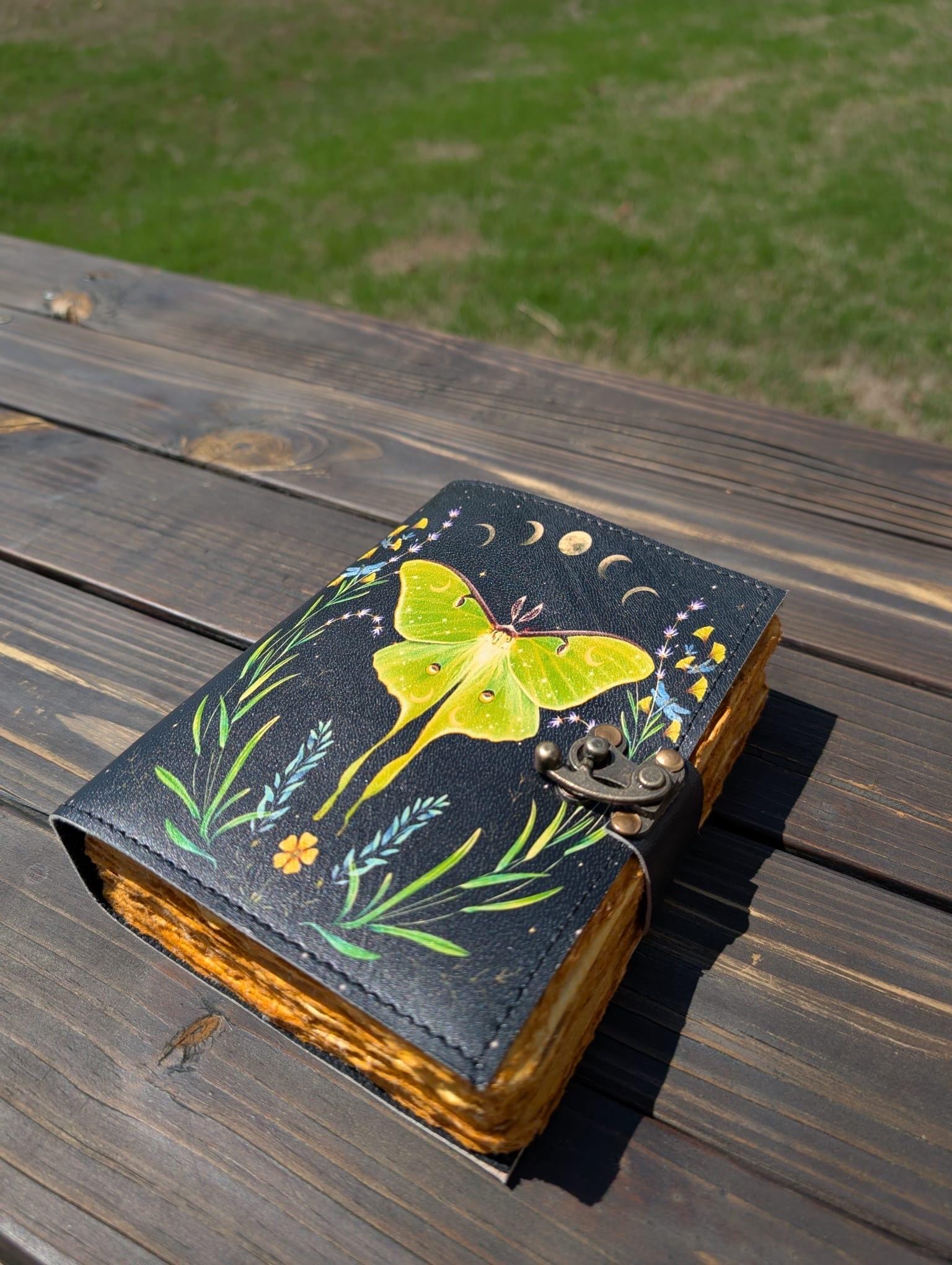 Luna Moth Leather Journal: Blank Spell Book of Shadows, Witchcraft Supplies
