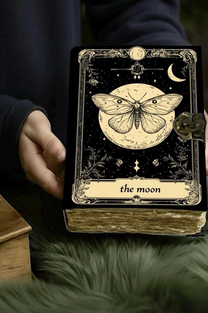 Grimoire Vintage leather journal, Moon Phase With Butterfly Handmade Fat Journal, spell book of shadows Celestial Gifts For Him Her