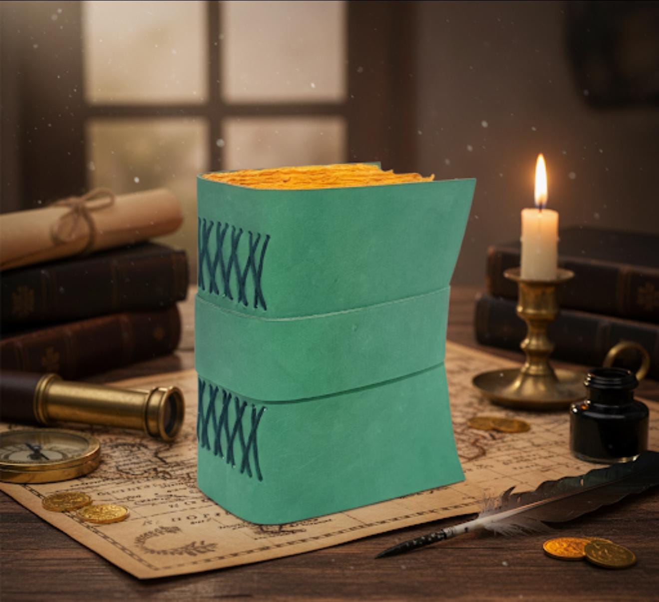 Leather Journal - Blank Spell Book of Shadows, Grimoire Journal, Travel Writing Notebook, Antique Deckle Edge Paper Gifts For Women