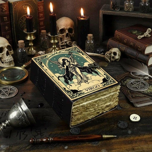 Virgo Book of Shadows Vintage leather journal, Zodiac Leather Journal, Blank spell Grimoire Diary Birthday Gifts For Him Her