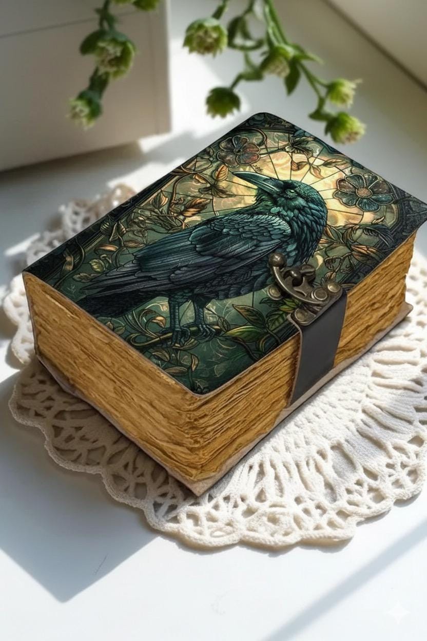 The Raven Leather Journal: Gothic Grimoire Book of Shadows Spell Book Witchcraft Leather Journal, Crow Magic  Journal Gift for Halloween