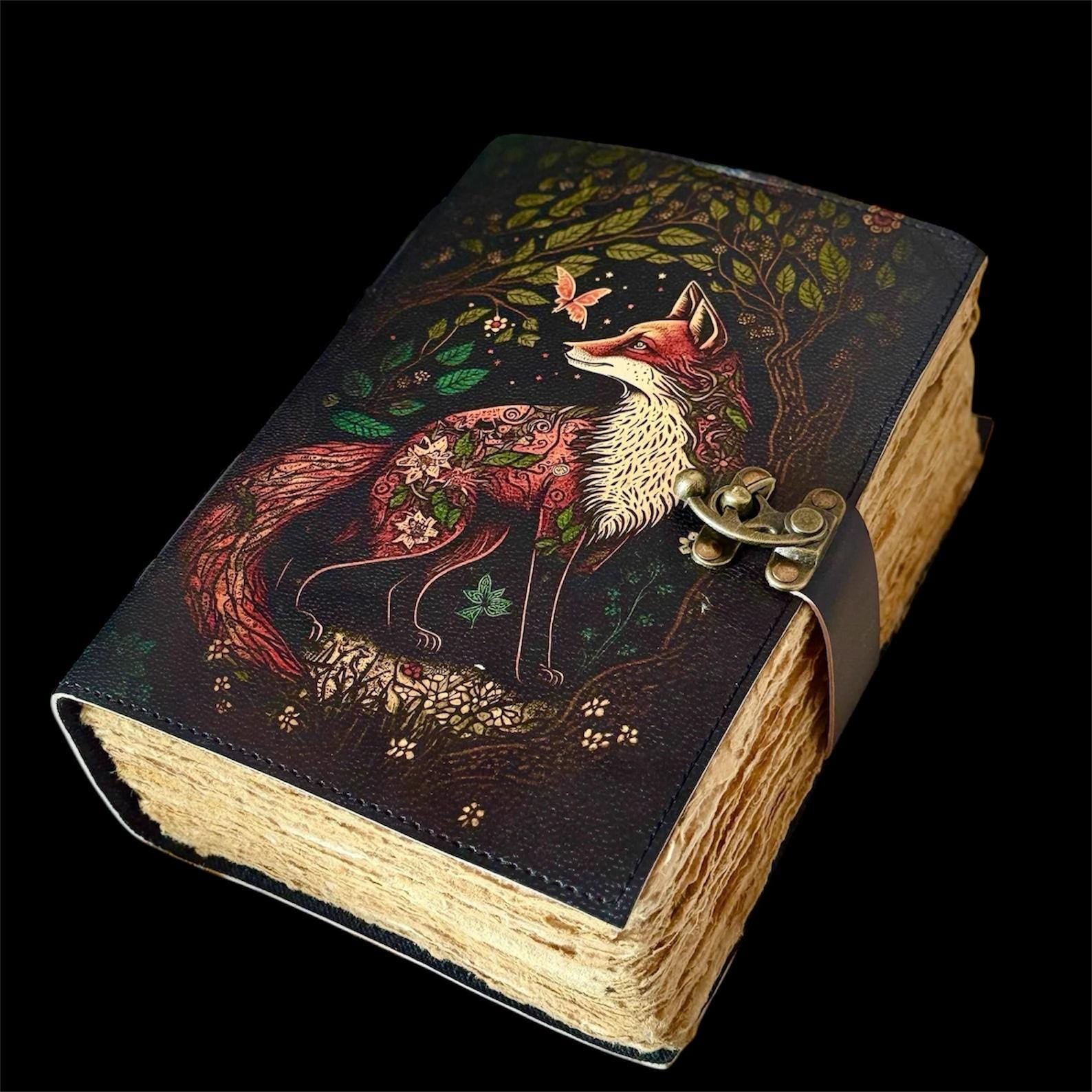 Handmade Fox Leather Journal: Vintage Grimoire Book of Shadows