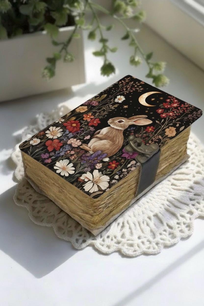400 Page Large Rabbit Leather Journal, Personalized Leather Journal Gifts, Book of shadows Grimoire Leather Journal, Wizard Spell Book