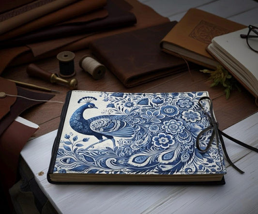 Peacock Memory book Custom Photo Album, Peacock Leather Scrapbook Adventure Book Journal Beautiful Flower Art Book Gift for Him and Her,