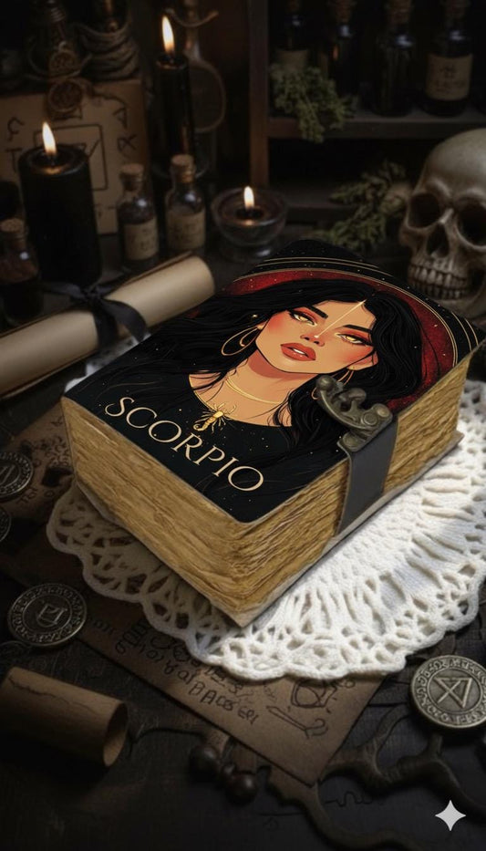 Scorpio Grimoire Vintage leather journal, Zodiac Leather Journal, Blank spell book of shadows Birthday Gifts For Him Her