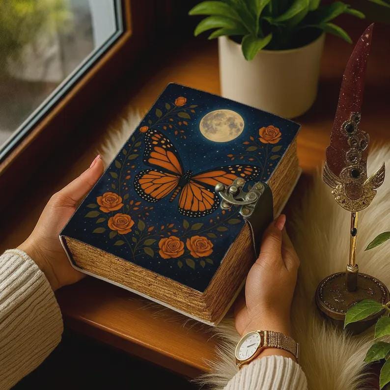 Sun Moon Grimoire Vintage leather journal, Moon Leather Journal, Blank spell book of shadows Halloween Gifts For Him Her